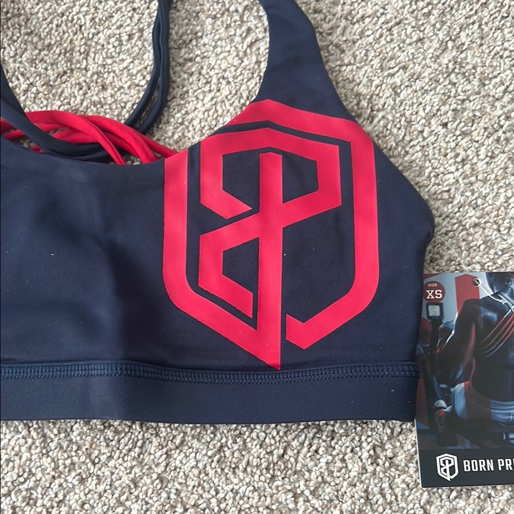 Born Primitive Vitality 2.0 Blue and Red Sports Bra with Geometric Logo - Picture 3 of 7